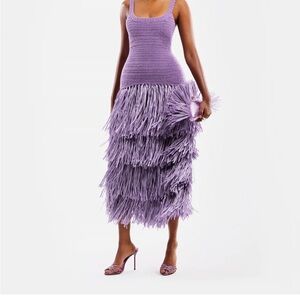 Lavender Crochet Bodice Fringe Midi Dress - Women
